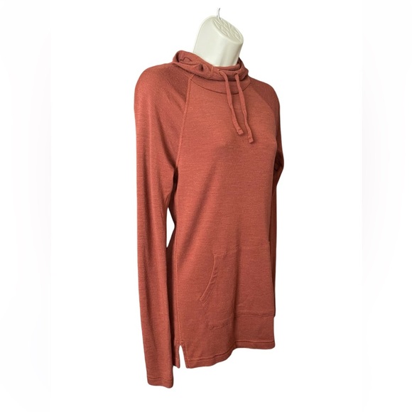 Smartwool Women’s Thermal Drape Neck Hoodie Medium Pecan Brown Heather Layer - Picture 3 of 9